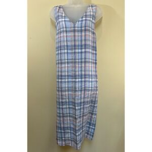 J Jill Love Linen Madras Plaid Maxi Dress Womens Size Large Pink Blue